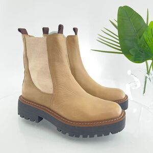 Sam Edelman Boots Laguna Chelsea Womens 6.5 Tan Leather Pull On Lug Sole Chunky